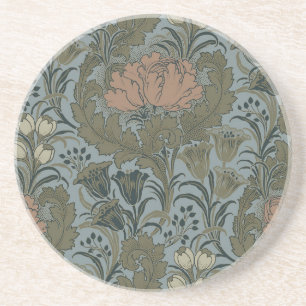 Antiek Victoriaans Bloemmotief Salie Terracotta Zandsteen Onderzetter