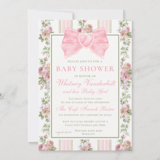 Antiek Victoriaans Coquette Bow Floral Baby shower Kaart (Voorkant)