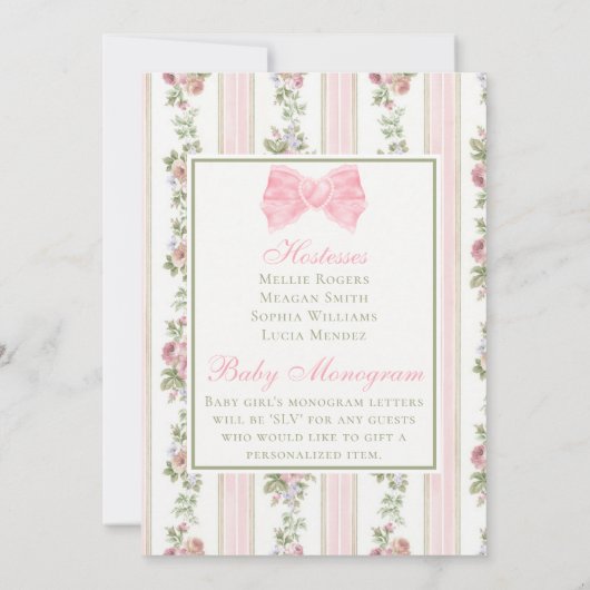 Antiek Victoriaans Coquette Bow Floral Baby shower Kaart (Achterkant)