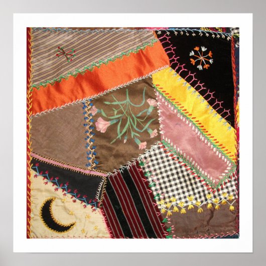 Antiek Victoriaans Crazy Quilt Square Poster (Voorkant)