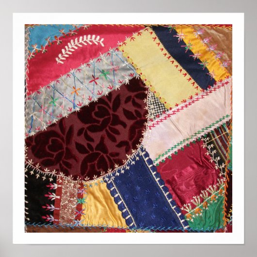 Antiek Victoriaans Crazy Quilt Square Poster (Voorkant)