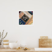 Antiek Victoriaans Crazy Quilt Square Poster (Keuken)