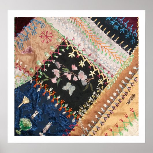Antiek Victoriaans Crazy Quilt Square Poster (Voorkant)