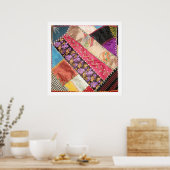 Antiek Victoriaans Crazy Quilt Square Poster (Keuken)