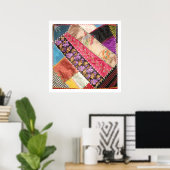 Antiek Victoriaans Crazy Quilt Square Poster (Thuiskantoor)