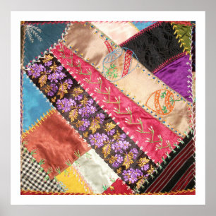 Antiek Victoriaans Crazy Quilt Square Poster