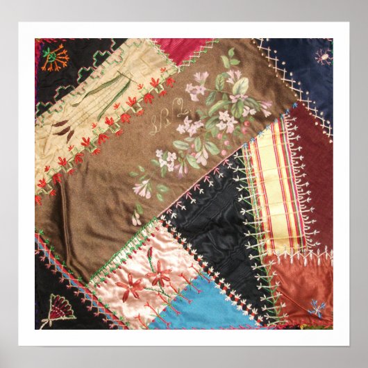 Antiek Victoriaans Crazy Quilt Square Poster (Voorkant)
