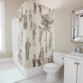 antiek Victoriaans Dieren Bruin Beige Toile Douchegordijn (In situ)