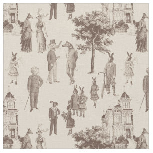 antiek Victoriaans Dieren Bruin Beige Toile Stof