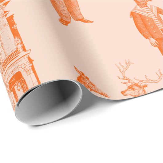 antiek Victoriaans dieren oranje werkplaats Cadeaupapier (Rol Hoek)