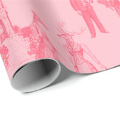 antiek Victoriaans Dieren Pastel Roze Toile Cadeaupapier (Rol Hoek)