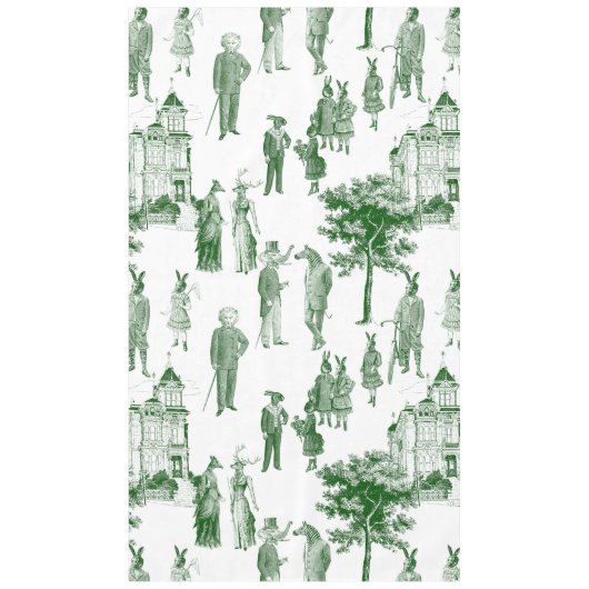 antiek Victoriaans Dieren Toile Green Tafelkleed (Voorkant)