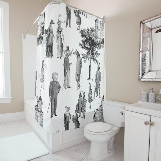 antiek Victoriaans dieren werken antropomorf Douchegordijn (In situ)