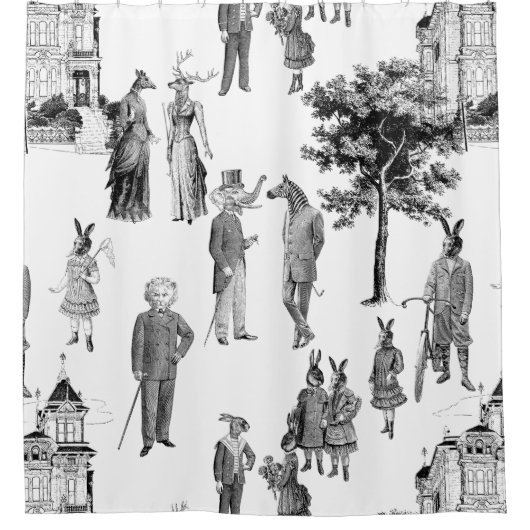 antiek Victoriaans dieren werken antropomorf Douchegordijn (Voorkant)
