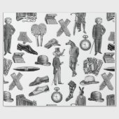 antiek Victoriaans Dieren Zwart Wit Toile mannen Cadeaupapier (Vlak)