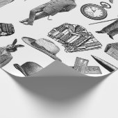 antiek Victoriaans Dieren Zwart Wit Toile mannen Cadeaupapier (Hoek)