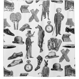 antiek Victoriaans Dieren Zwart Wit Toile mannen Douchegordijn