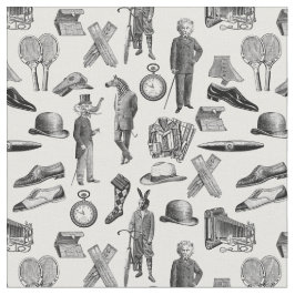 antiek Victoriaans Dieren Zwart Wit Toile mannen Stof