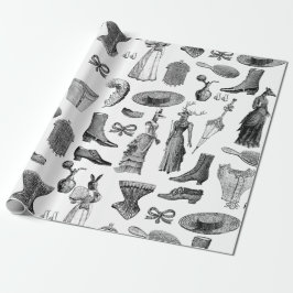 antiek Victoriaans Dieren Zwart Wit Toile Vrouwen Cadeaupapier