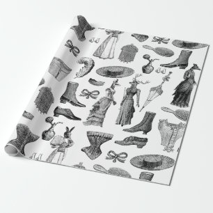 antiek Victoriaans Dieren Zwart Wit Toile Vrouwen Cadeaupapier