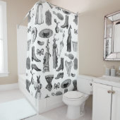 antiek Victoriaans Dieren Zwart Wit Toile Vrouwen Douchegordijn (In situ)