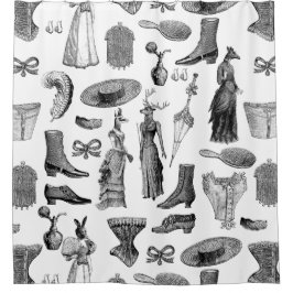 antiek Victoriaans Dieren Zwart Wit Toile Vrouwen Douchegordijn