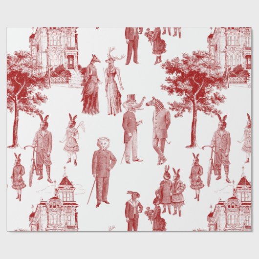 antiek Victoriaans dierentoilet antropomorf rood Cadeaupapier (Vlak)