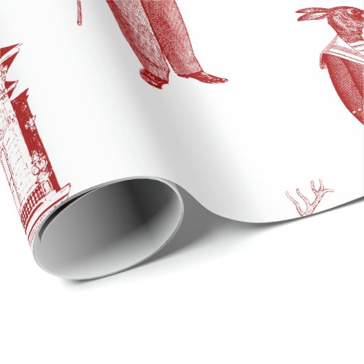 antiek Victoriaans dierentoilet antropomorf rood Cadeaupapier (Rol Hoek)