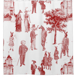 antiek Victoriaans dierentoilet antropomorf rood Douchegordijn