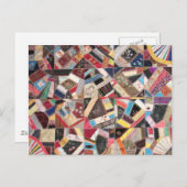 Antiek, Victoriaans-Era, Crazy Quilt Briefkaart (Voorkant / Achterkant)
