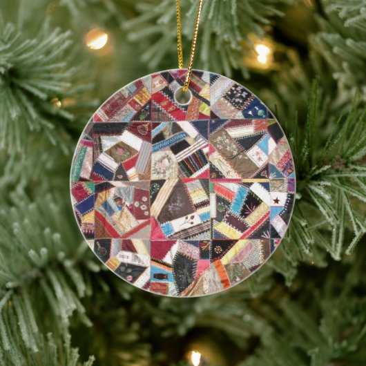 Antiek, Victoriaans-Era, Crazy Quilt Keramisch Ornament (Boom)