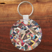 Antiek, Victoriaans-Era, Crazy Quilt Sleutelhanger (Voorkant)