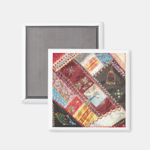 Antiek, Victoriaans-Era Crazy Quilt Square Magneet