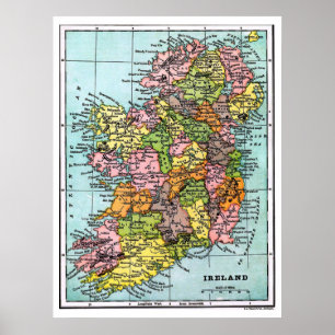 Antiek Victoriaans Era Map of Ireland Poster