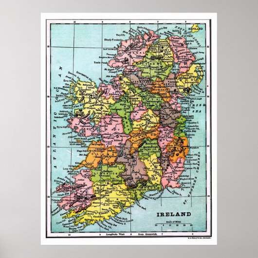 Antiek Victoriaans Era Map of Ireland Poster (Voorkant)