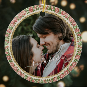 Antiek Victoriaans Floral-fototekst kerstboom Keramisch Ornament