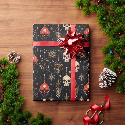 Antiek Victoriaans Gotische Schedel Kerstversierin Cadeaupapier (Feestdagen Geschenken)