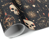 Antiek Victoriaans Gotische Schedel Kerstversierin Cadeaupapier (Rol Hoek)