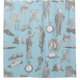 antiek Victoriaans Heren Dieren Blauwe Toile manne Douchegordijn