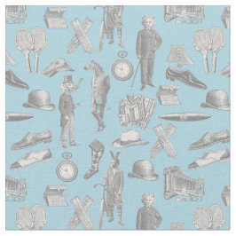 antiek Victoriaans Heren Dieren Blauwe Toile manne Stof