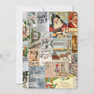 Antiek Victoriaans Kerst Ephemera Collage Art Feestdagenkaart