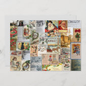 Antiek Victoriaans Kerst Ephemera Collage Art Feestdagenkaart (Voorkant / Achterkant)