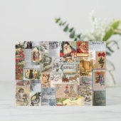 Antiek Victoriaans Kerst Ephemera Collage Art Feestdagenkaart (Staand voorkant)