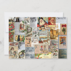 Antiek Victoriaans Kerst Ephemera Collage Art Feestdagenkaart