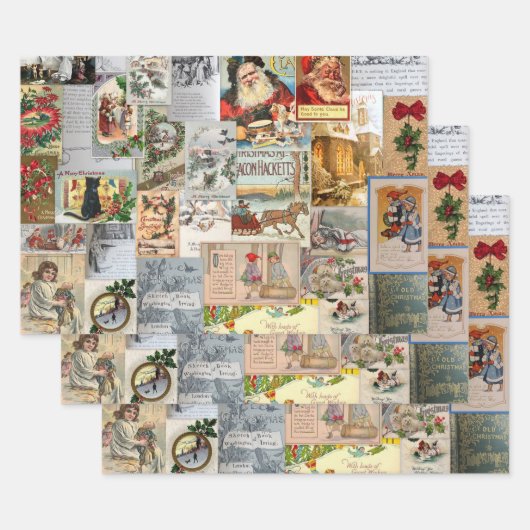 Antiek Victoriaans Kerst Ephemera Collage Art Inpakpapier Vel (Set)