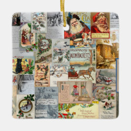 Antiek Victoriaans Kerst Ephemera Collage Art Keramisch Ornament