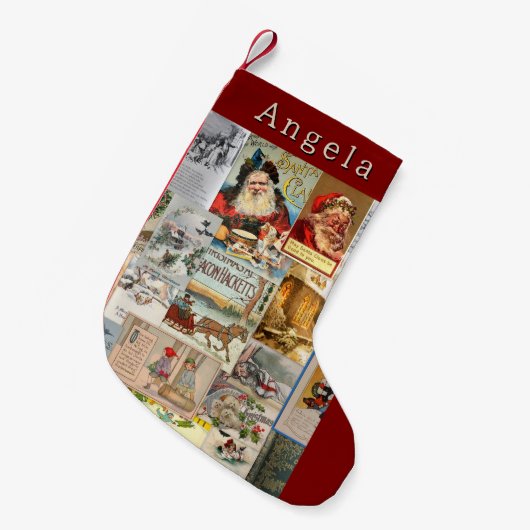 Antiek Victoriaans Kerst Ephemera Collage Art Kleine Kerstsok (Voorkant (Hangend))