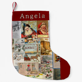 Antiek Victoriaans Kerst Ephemera Collage Art Kleine Kerstsok