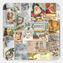 Antiek Victoriaans Kerst Ephemera Collage Art Vierkante Sticker