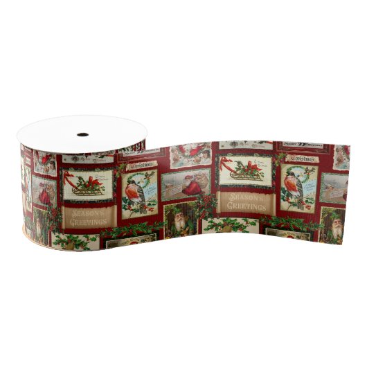 Antiek Victoriaans Kerst Kaart Collage Grosgrain Lint (Spoel)